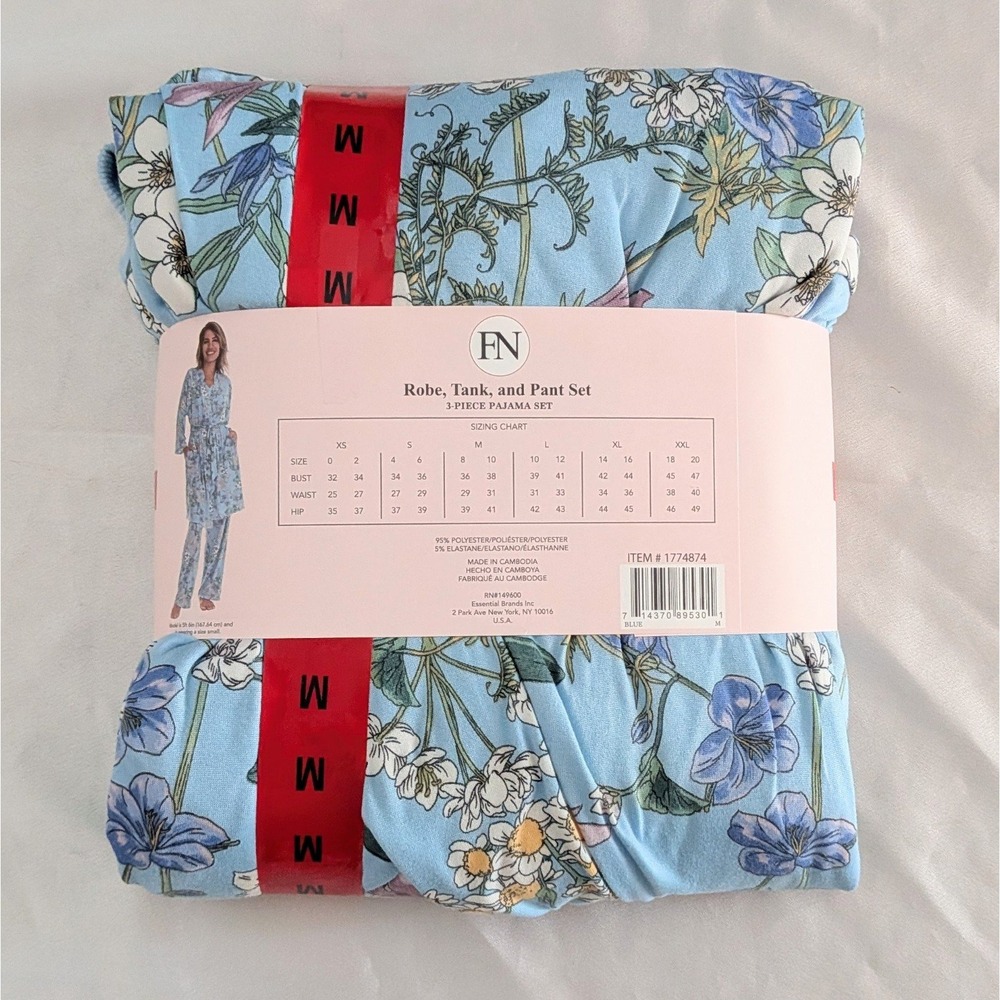 New Flora Nikrooz Women's 3-piece Pajama Robe Set Blue Floral Medium (8-10) - Picture 2 of 12